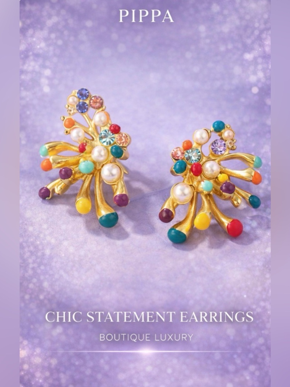 Anthropologie Gold Statement Earrings Multicolor Gem Cluster Luxe Designer Style